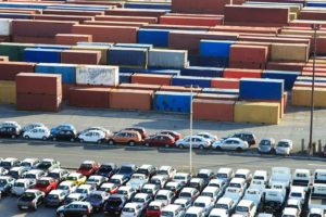 cars at port waiting to be loaded for shipment